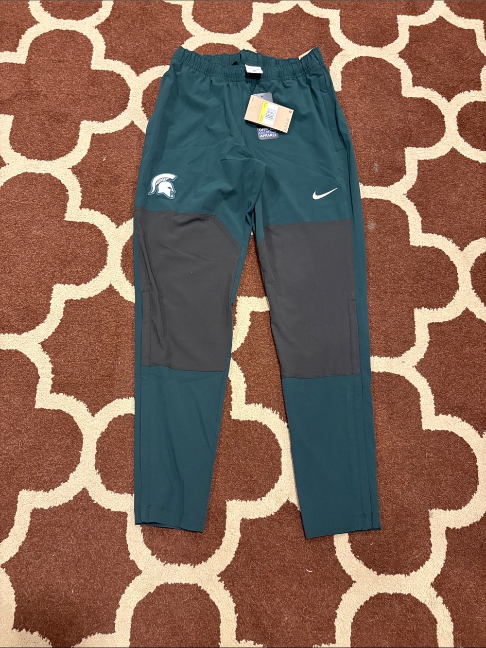 Nike Green and Gray Athletic Track Pants with Spartan Logo